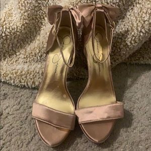 Tan satin heels